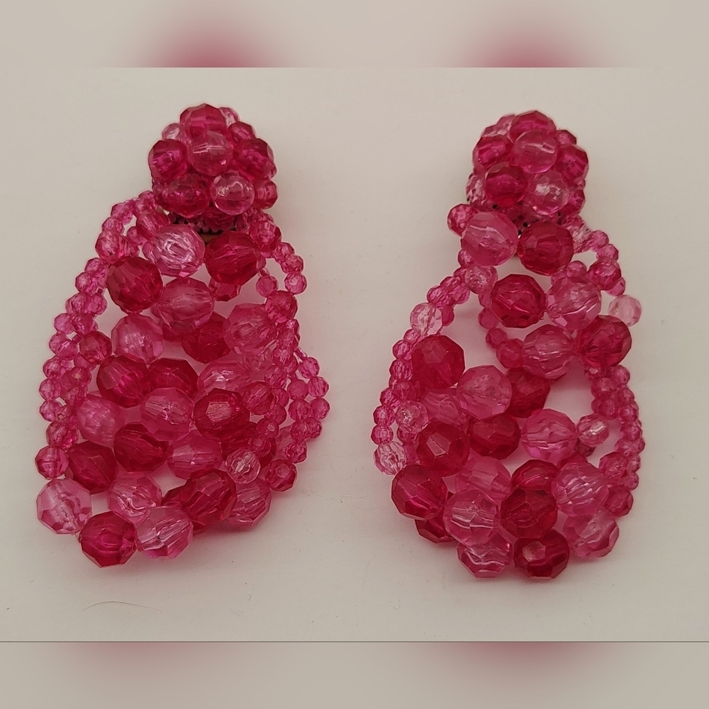 Coppla E Toppa Vibrant Pink Crystal Drop Clip On Earrings Schaperelli
